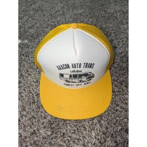Vtg Yellow Forest City Iowa Snap Back‎ Hat Mesh Back Trucker Hat Caravan YoungAn